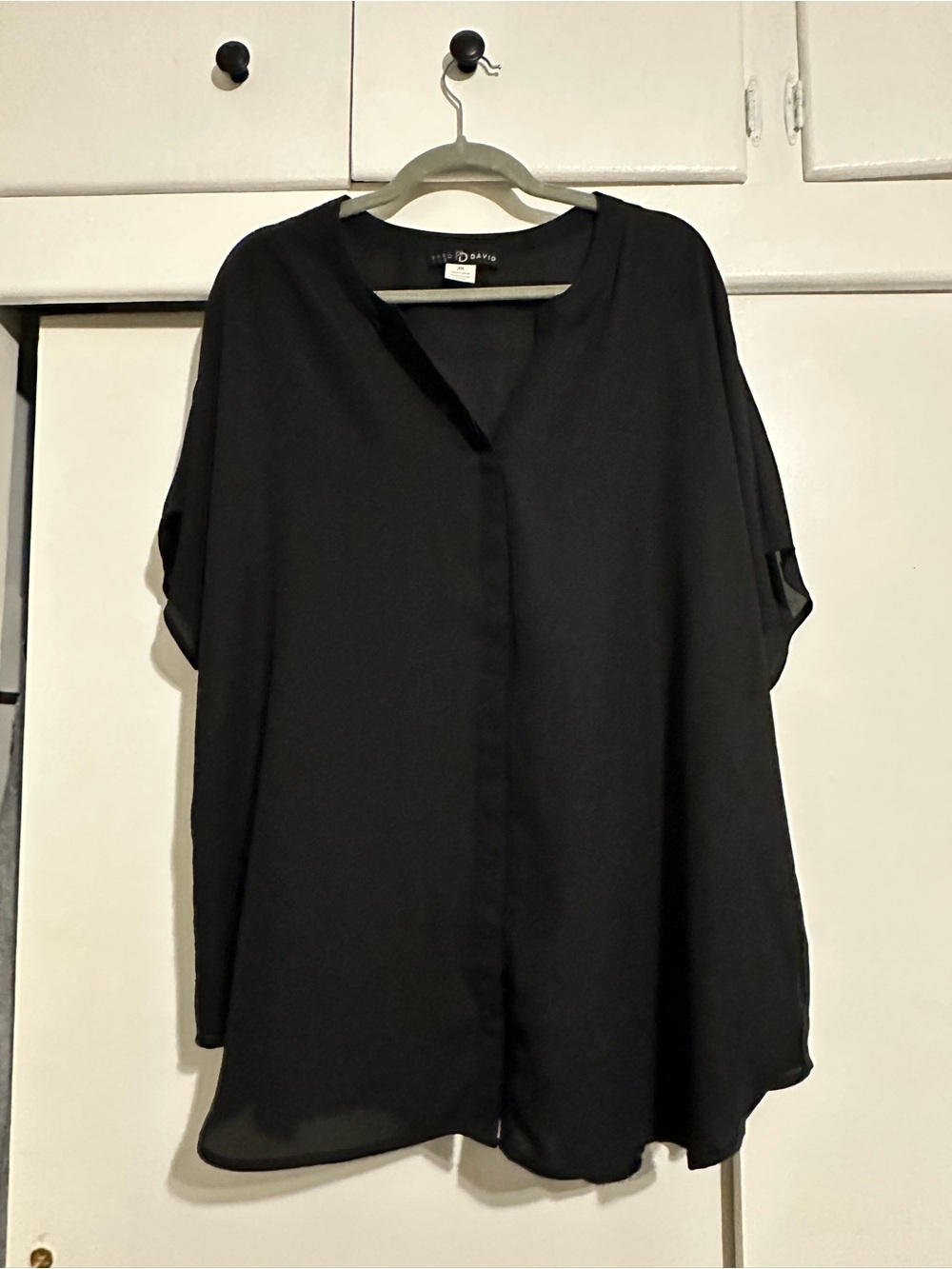 Fred David Black V-Neck Tunic Blouse